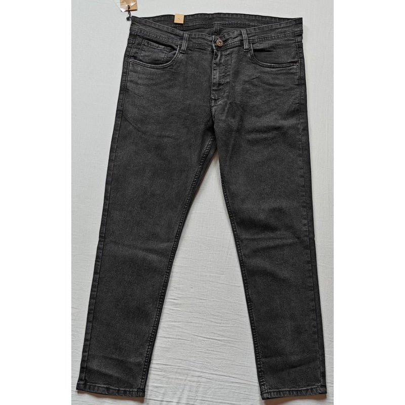Mayawye Men's Cotton Blended Solid Tapered Jeans (Grey)