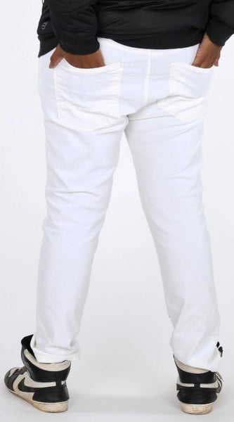 Mayawye Men's Cotton Blended Solid Plus Size Jeans (White)