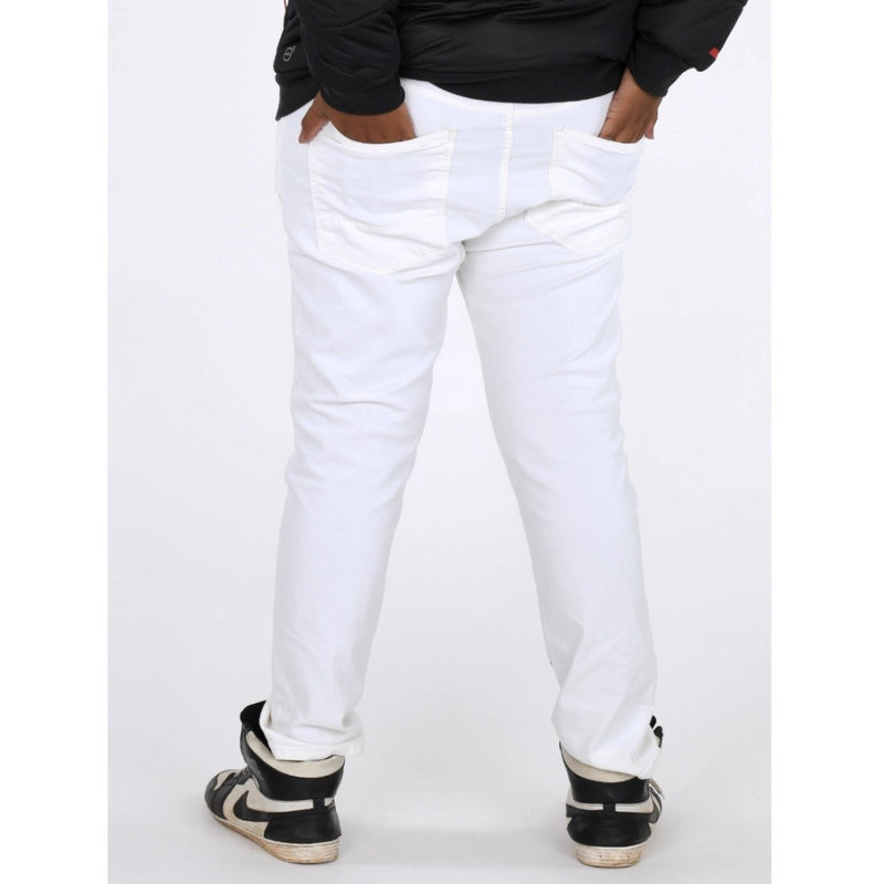 Mayawye Men's Cotton Blended Solid Plus Size Jeans (White)
