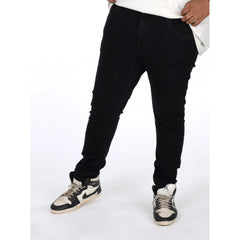 Mayawye Men's Cotton Blended Solid Plus Size Jeans (Black)
