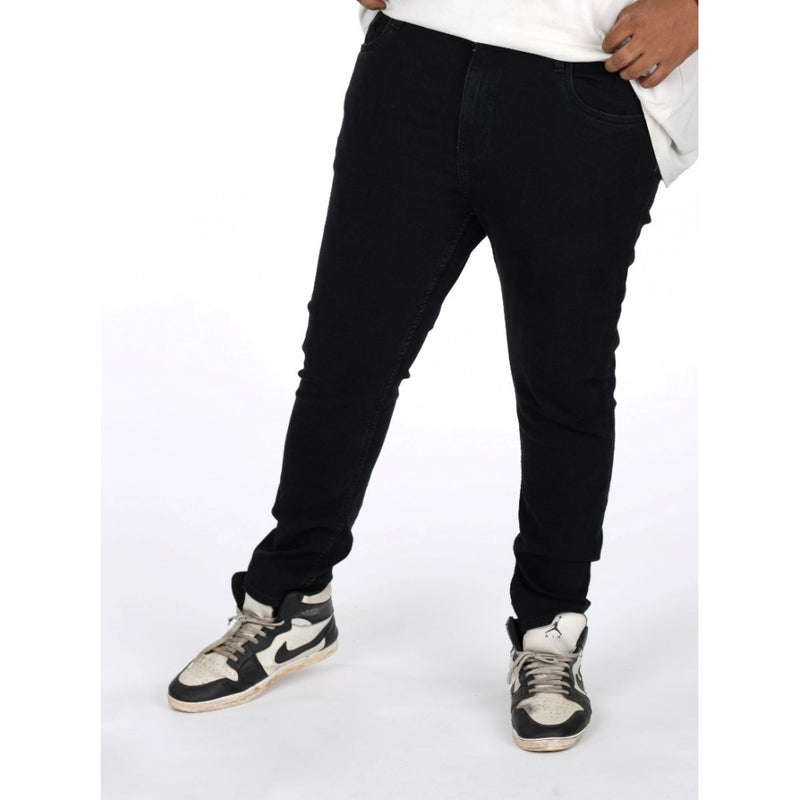 Mayawye Men's Cotton Blended Solid Plus Size Jeans (Black)