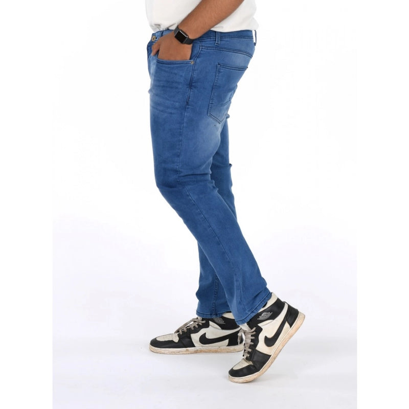 Mayawye Men's Cotton Blended Solid Plus Size Jeans (Blue)