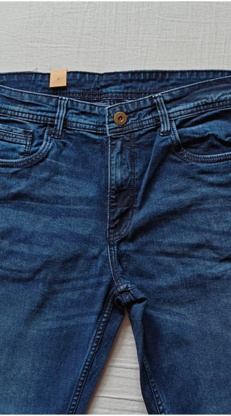 Mayawye Men's Cotton Blended Solid Tapered Jeans (Blue)