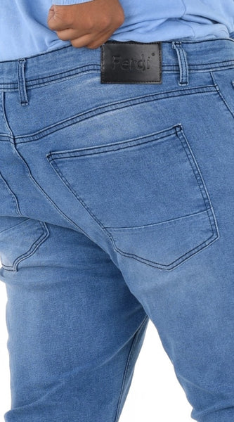 Mayawye Men's Cotton Blended Solid Plus Size Jeans (Blue)