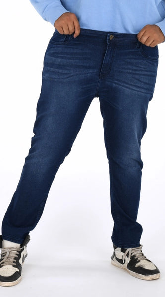 Mayawye Men's Cotton Blended Solid Plus Size Jeans (Dark Blue)
