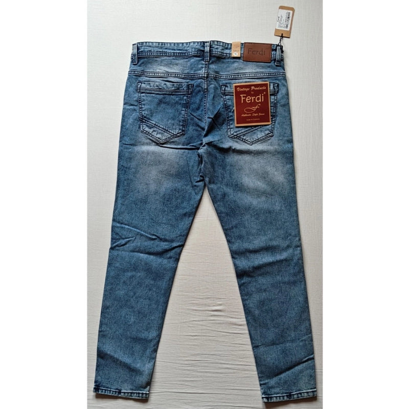 Mayawye Men's Cotton Blended Solid Tapered Jeans (Blue)