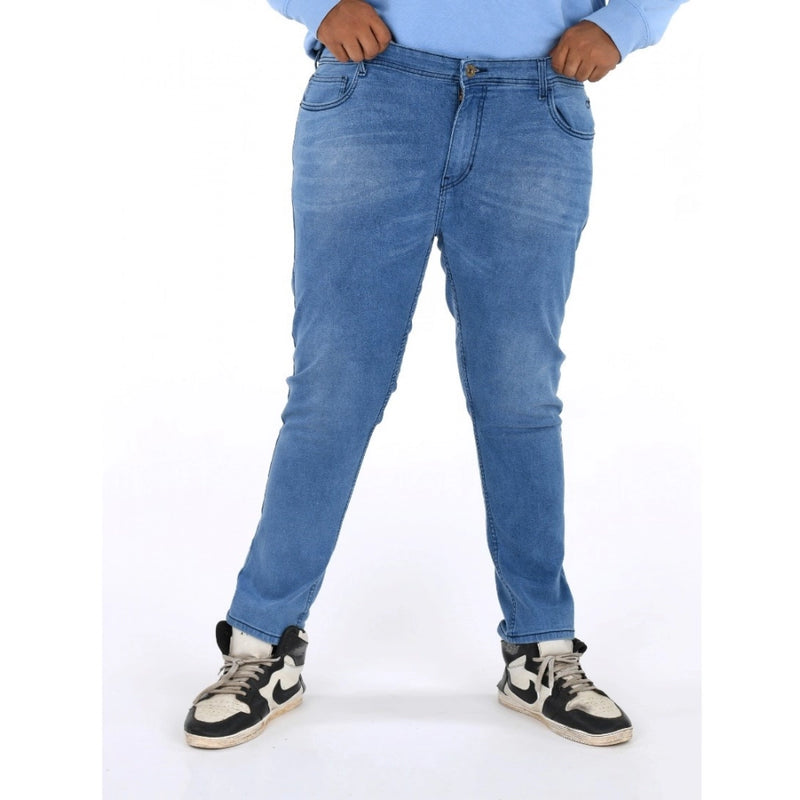 Mayawye Men's Cotton Blended Solid Plus Size Jeans (Blue)
