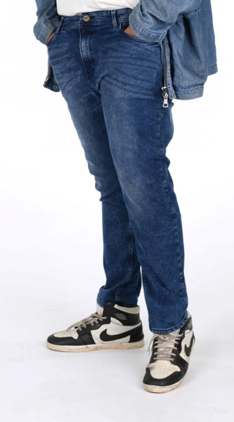 Mayawye Men's Cotton Blended Solid Plus Size Jeans (Blue)