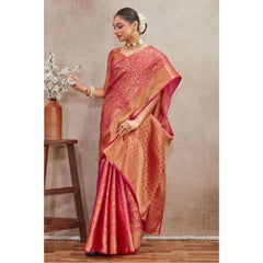 Mayawye Women's Silk Blend Floral Printed Saree With Unstitched Blouse 5.5Mtr (Pink)