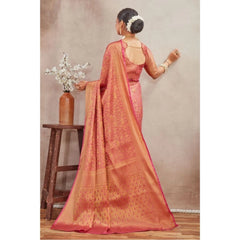 Mayawye Women's Silk Blend Floral Printed Saree With Unstitched Blouse 5.5Mtr (Peach)