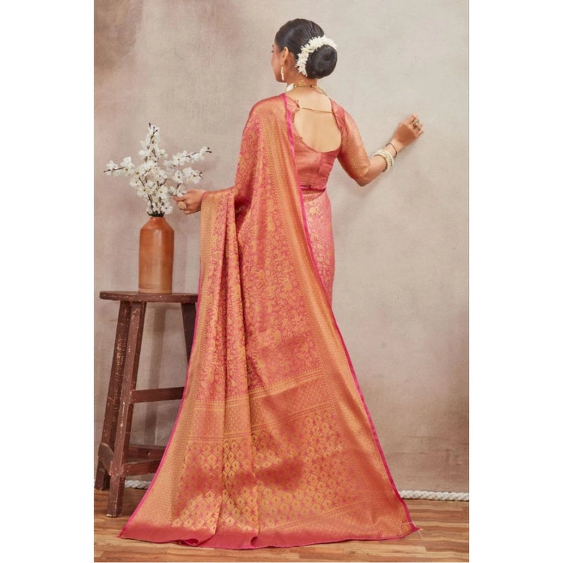 Mayawye Women's Silk Blend Floral Printed Saree With Unstitched Blouse 5.5Mtr (Peach)