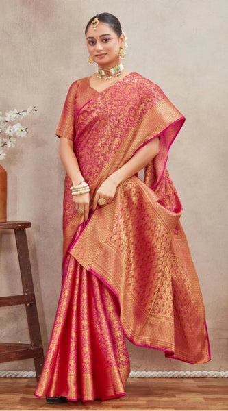 Mayawye Women's Silk Blend Floral Printed Saree With Unstitched Blouse 5.5Mtr (Peach)