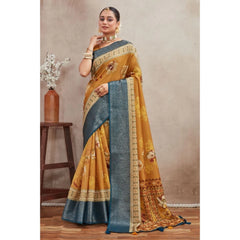 Mayawye Women's Crepe Silk Printed Saree With Unstitched Blouse 5.5Mtr (Mustard)