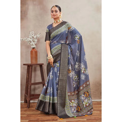 Mayawye Women's Crepe Silk Printed Saree With Unstitched Blouse 5.5Mtr (Grey)