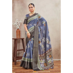 Mayawye Women's Crepe Silk Printed Saree With Unstitched Blouse 5.5Mtr (Grey)