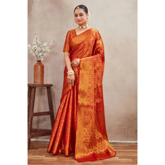 Mayawye Women's Silk Blend Floral Printed Saree With Unstitched Blouse 5.5Mtr (Red)