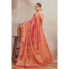 Mayawye Women's Silk Blend Floral Printed Saree With Unstitched Blouse 5.5Mtr (Pink)
