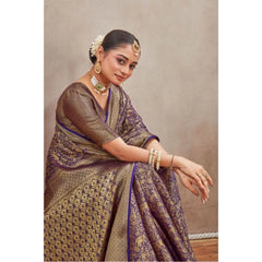 Mayawye Women's Silk Blend Floral Printed Saree With Unstitched Blouse 5.5Mtr (Navy Blue)