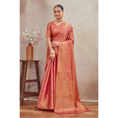 Mayawye Women's Silk Blend Floral Printed Saree With Unstitched Blouse 5.5Mtr (Peach)