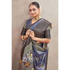 Mayawye Women's Crepe Silk Printed Saree With Unstitched Blouse 5.5Mtr (Grey)