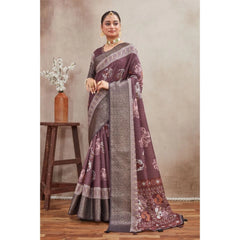 Mayawye Women's Crepe Silk Printed Saree With Unstitched Blouse 5.5Mtr (purple)