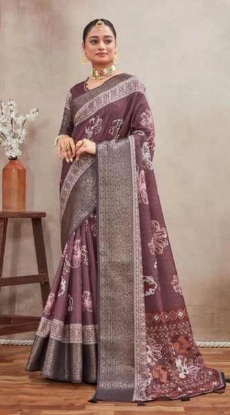 Mayawye Women's Crepe Silk Printed Saree With Unstitched Blouse 5.5Mtr (purple)