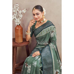 Mayawye Women's Crepe Silk Printed Saree With Unstitched Blouse 5.5Mtr (Green)