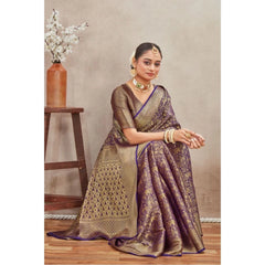 Mayawye Women's Silk Blend Floral Printed Saree With Unstitched Blouse 5.5Mtr (Navy Blue)