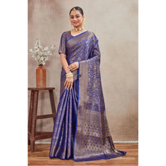 Mayawye Women's Silk Blend Floral Printed Saree With Unstitched Blouse 5.5Mtr (Royal Blue)