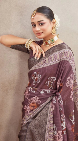 Mayawye Women's Crepe Silk Printed Saree With Unstitched Blouse 5.5Mtr (purple)