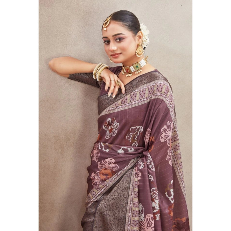 Mayawye Women's Crepe Silk Printed Saree With Unstitched Blouse 5.5Mtr (purple)