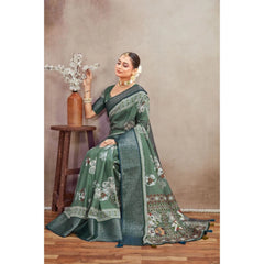 Mayawye Women's Crepe Silk Printed Saree With Unstitched Blouse 5.5Mtr (Green)