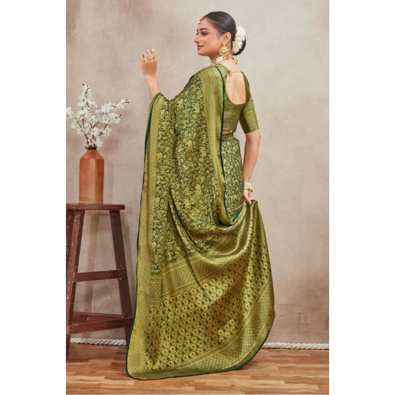 Mayawye Women's Silk Blend Floral Printed Saree With Unstitched Blouse 5.5Mtr (Green)
