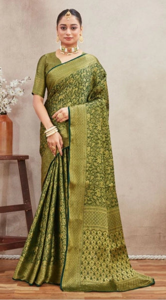 Mayawye Women's Silk Blend Floral Printed Saree With Unstitched Blouse 5.5Mtr (Green)