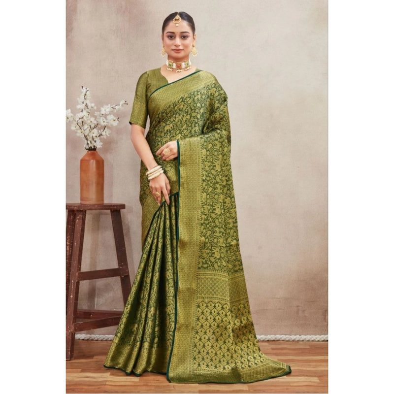Mayawye Women's Silk Blend Floral Printed Saree With Unstitched Blouse 5.5Mtr (Green)