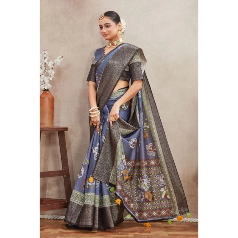 Mayawye Women's Crepe Silk Printed Saree With Unstitched Blouse 5.5Mtr (Grey)