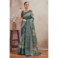 Mayawye Women's Crepe Silk Printed Saree With Unstitched Blouse 5.5Mtr (Green)