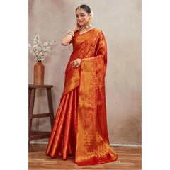 Mayawye Women's Silk Blend Floral Printed Saree With Unstitched Blouse 5.5Mtr (Red)