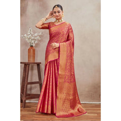Mayawye Women's Silk Blend Floral Printed Saree With Unstitched Blouse 5.5Mtr (Pink)