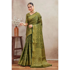 Mayawye Women's Silk Blend Floral Printed Saree With Unstitched Blouse 5.5Mtr (Green)