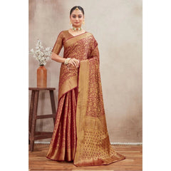 Mayawye Women's Silk Blend Floral Printed Saree With Unstitched Blouse 5.5Mtr (Brown)