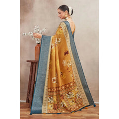 Mayawye Women's Crepe Silk Printed Saree With Unstitched Blouse 5.5Mtr (Mustard)