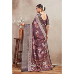 Mayawye Women's Crepe Silk Printed Saree With Unstitched Blouse 5.5Mtr (purple)