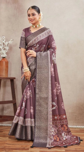 Mayawye Women's Crepe Silk Printed Saree With Unstitched Blouse 5.5Mtr (purple)