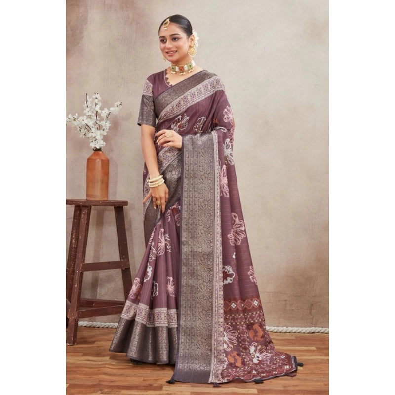 Mayawye Women's Crepe Silk Printed Saree With Unstitched Blouse 5.5Mtr (purple)