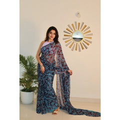 Mayawye Women's Georgette Printed Saree With Unstitched Blouse 5.5Mtr (Light Blue )