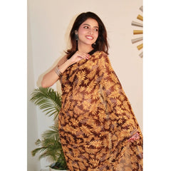 Mayawye Women's Georgette Printed Saree With Unstitched Blouse 5.5Mtr (Yellow )