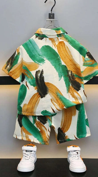 Mayawye Boy's Lycra Blend Printed Short Sleeve Shirt and Shorts Set (MultiColor)