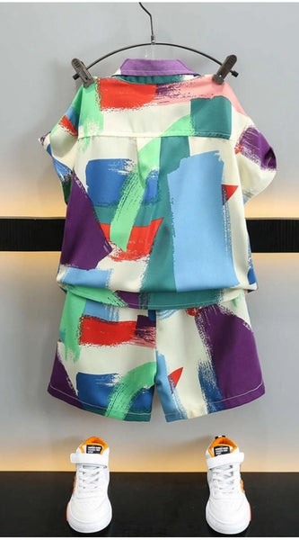 Mayawye Boy's Lycra Blend Printed Short Sleeve Shirt and Shorts Set (MultiColor)