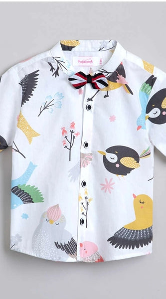 Mayawye Boy's Cotton Blend Printed Short Sleeve Shirt and Shorts Set (White)